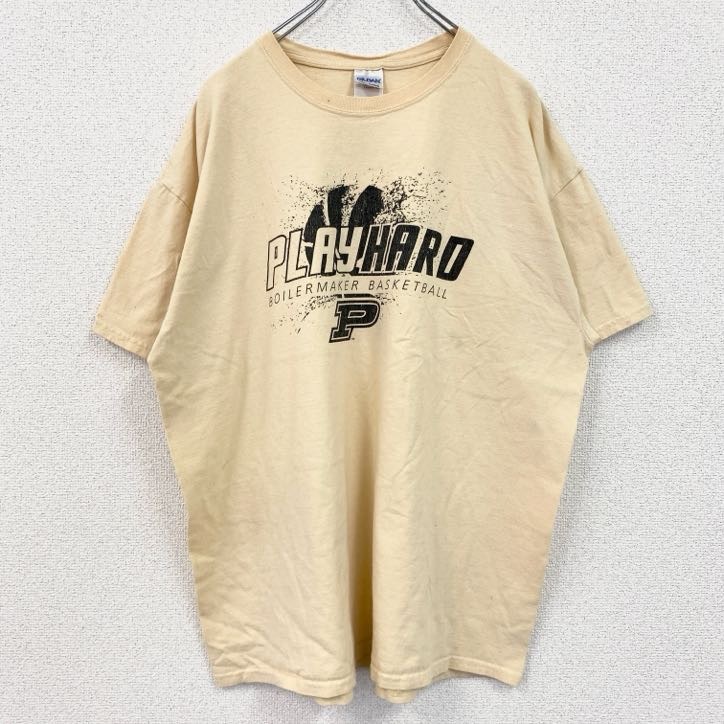 古着 used GILDAN ギルダン 半袖スポーツプリントTシャツ バスケ レトロ クルーネック 黄色 イエロー XLサイズ拍卖