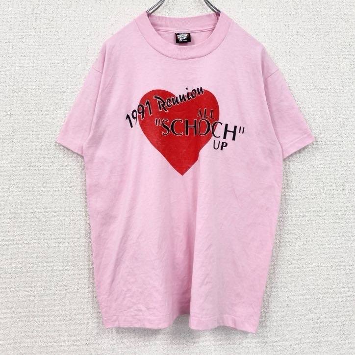 古着 used 80s~ SCREEN STARS 半袖プリントTシャツ シングルステッチ ハート ピンク Lサイズ拍卖