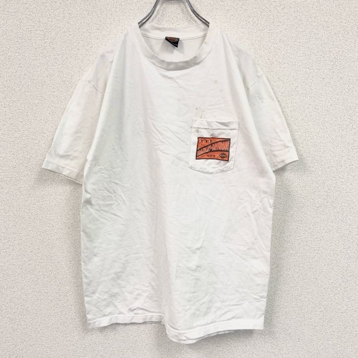 古着 used HARLEY DAVIDSON ハーレーダビッドソン 半袖両面プリントTシャツ ポケットT ホワイト Lサイズ拍卖