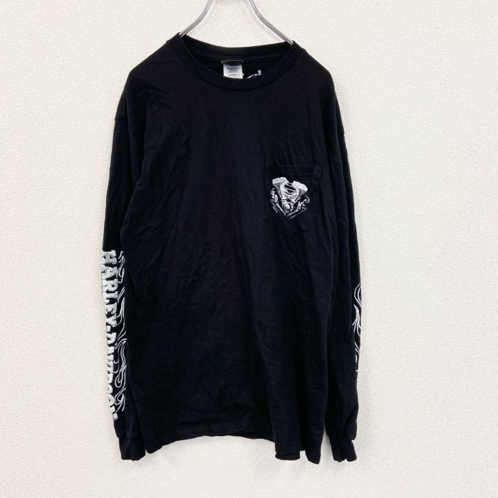 古着 used HARLEY DAVIDSON ハーレーダビッドソン 長袖プリントTシャツ 黒 ブラック Lサイズ拍卖