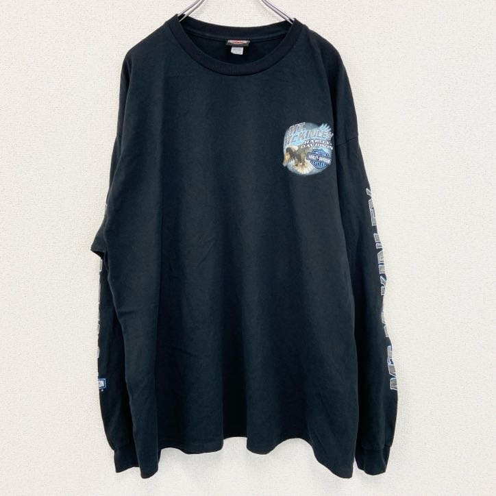 古着 used HARLEY DAVIDSON ハーレーダビッドソン 長袖プリントTシャツ 黒 ブラック 2XLサイズ拍卖