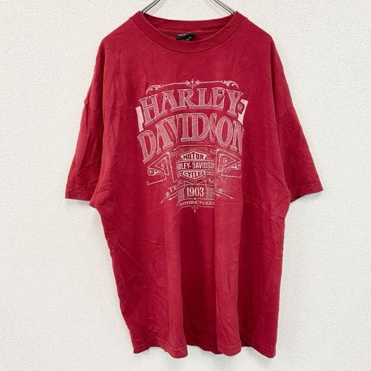 古着 used HARLEY DAVIDSON ハーレーダビッドソン 半袖両面プリントTシャツ 赤 レッド 2XLサイズ拍卖