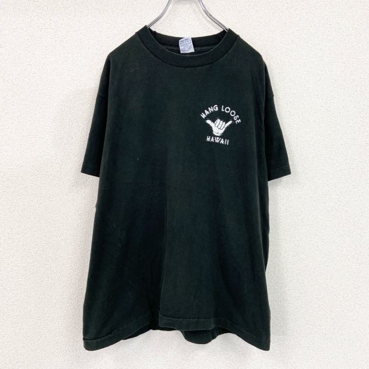 古着 used 90s SUPERCRU ハワイ 半袖プリントTシャツ ヴィンテージ シングルステッチ 黒 ブラック XLサイズ拍卖