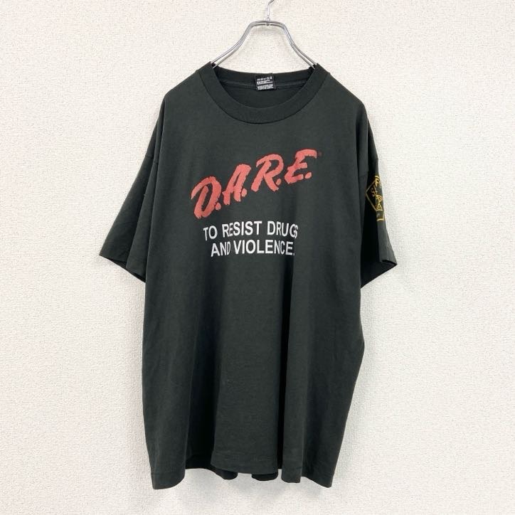 古着 used 80s~ FRUIT OF THE LOOM D.A.R.E. 半袖プリントTシャツ 黒 ブラック XLサイズ拍卖