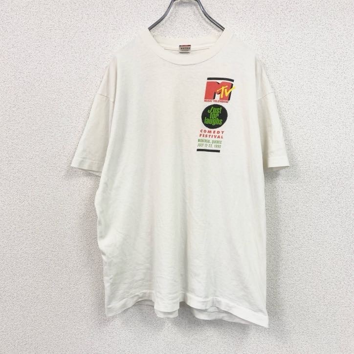 古着 used 90s FRUIT OF LOOM MTV 半袖プリントTシャツ シングルステッチ 白 ホワイト XLサイズ拍卖