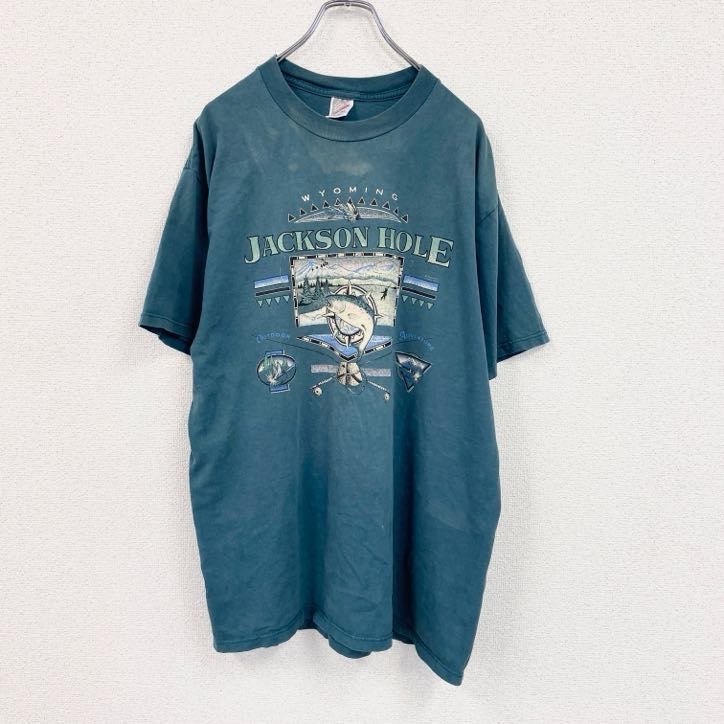 古着 used ~90s JERZEES ジャージーズ 半袖プリントTシャツ ヴィンテージ 緑 グリーン XLサイズ拍卖