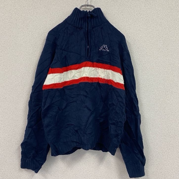 古着 used kappa カッパ ハーフジップアクリルニットセーター 紺 ネイビー Mサイズ拍卖