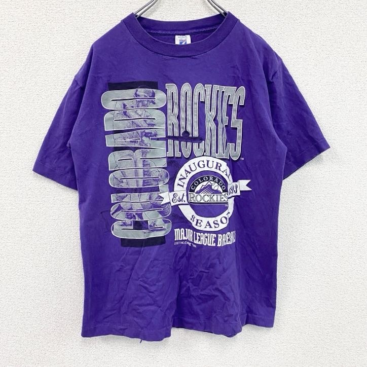 古着 used ~90s LOGO7 ロッキーズ 半袖プリントTシャツ ヴィンテージ シングルステッチ 紫 パープル Mサイズ拍卖