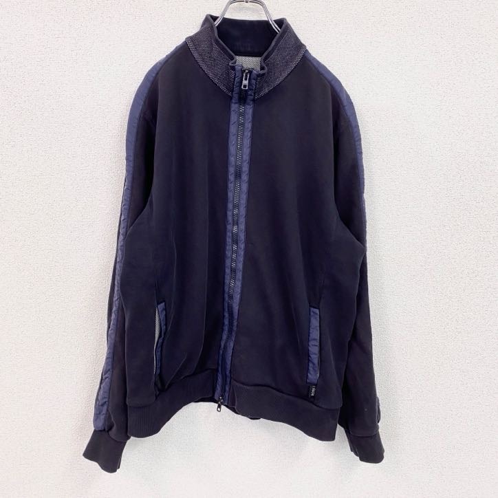 古着 used HUGO BOSS ヒューゴボス フルジップスウェットブルゾン バイカラー 黒 紺 ブラック ネイビー拍卖