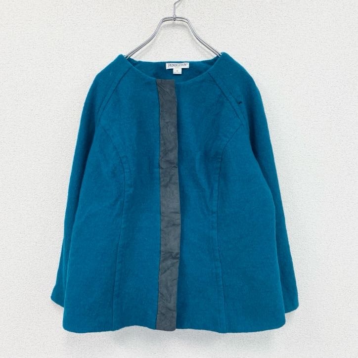古着 used 00s PENDELTON ペンドルトン ノーカラーウールジャケット 比翼仕立て 青 ブルー 1Xサイズ拍卖