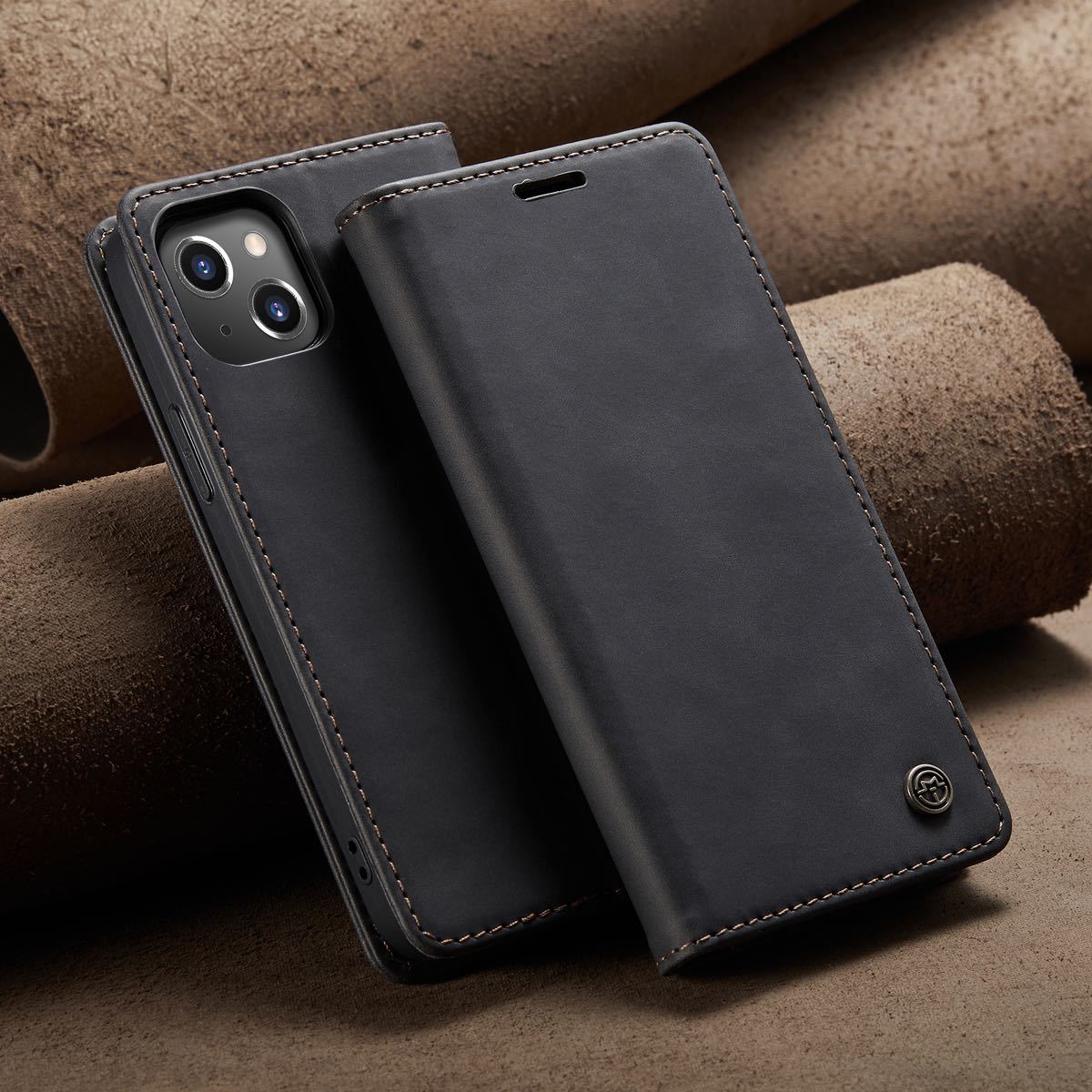 iPhone 14 pro レザーケース アイフォン14 プロ ケース 6.1インチ iPhone14 pro カバー 手帳型 カード収納 C1 ブラック拍卖