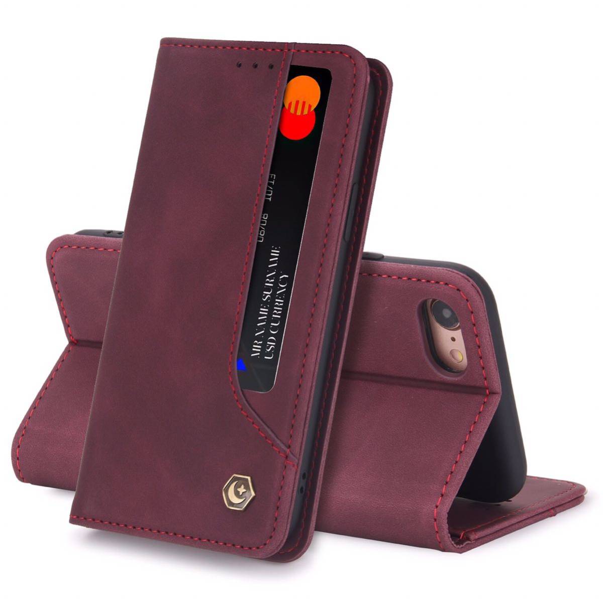 iPhone SE2 ケース iphone SE3 カバー iphone7 レザーケース iphone8 ケース アイフォン7/8 レザーケース 手帳型 カード収納 ワイン拍卖