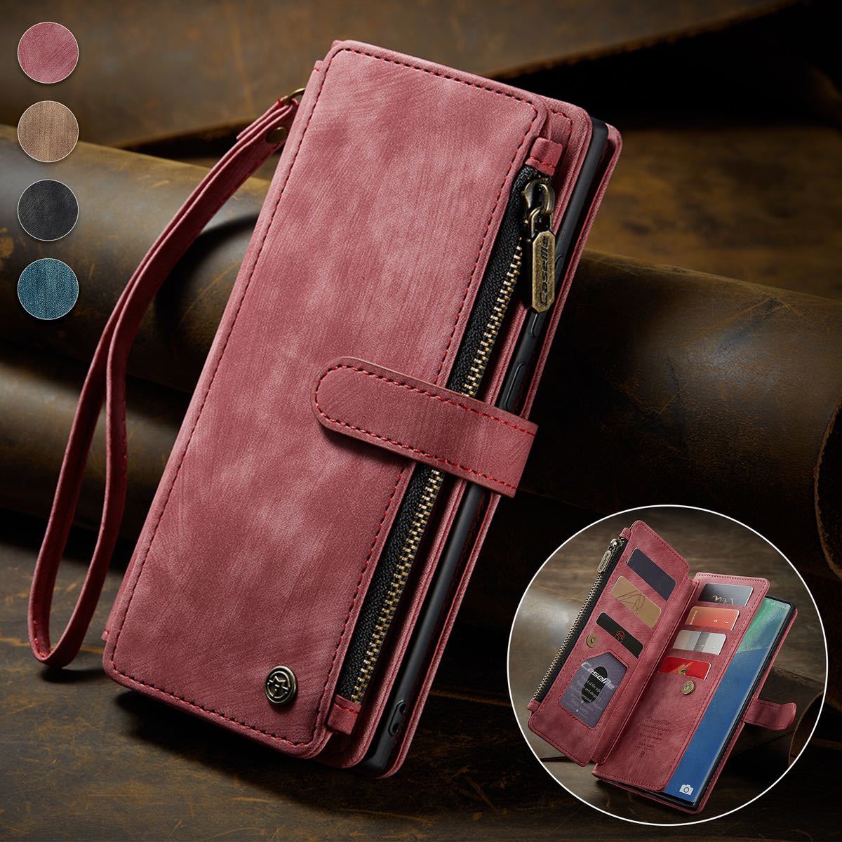 Galaxy Note20 Ultra レザーケース ギャラクシー ノート20 ウルトラ ケース SC-53A 手帳型 カード収納 お財布付き ストラップ付き レッド拍卖