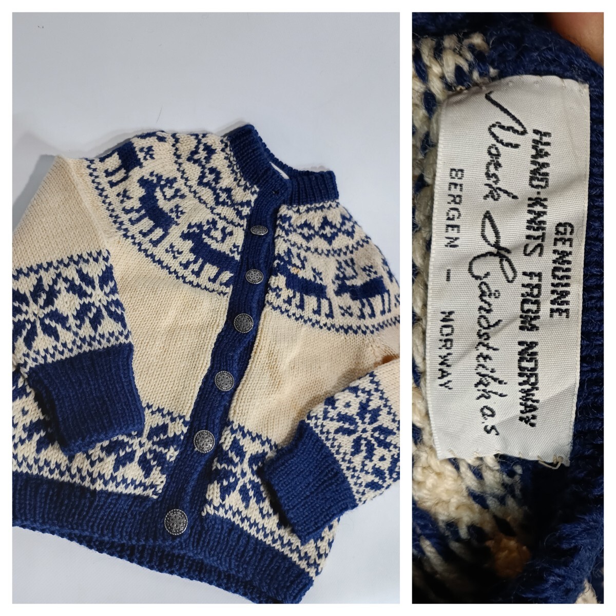 ヴィンテージ Norsk Handsteikk ノルディックカウチン トナカイ 雪柄 カウチンセーター キッズサイズ ノルウェー ハンドメイド拍卖