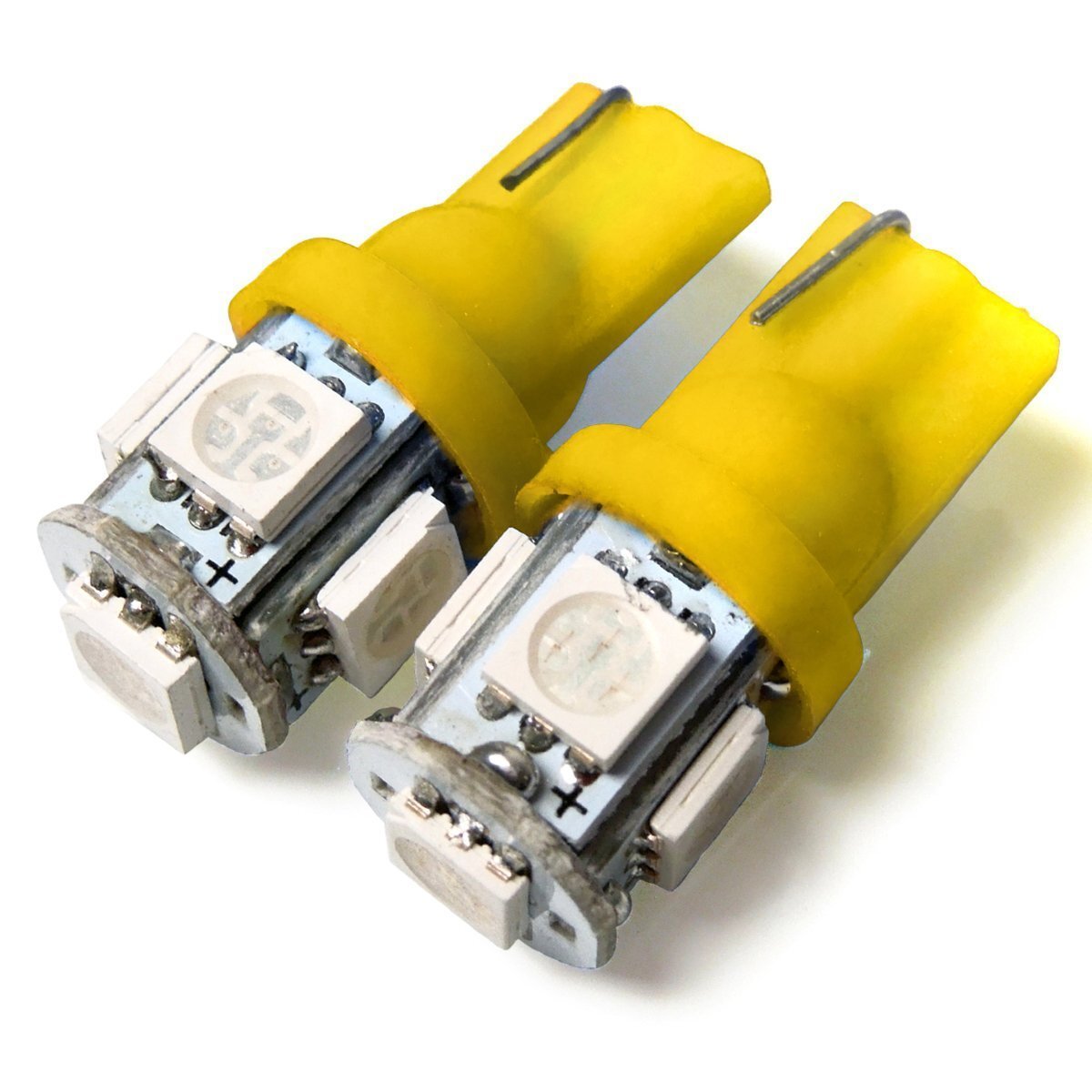 T10 ポジションランプ led バルブ ウェッジ球 ナンバー灯 ライセンスランプ 3chip SMD 5灯 ブドウ型 2個セット イエロー 汎用 外装拍卖