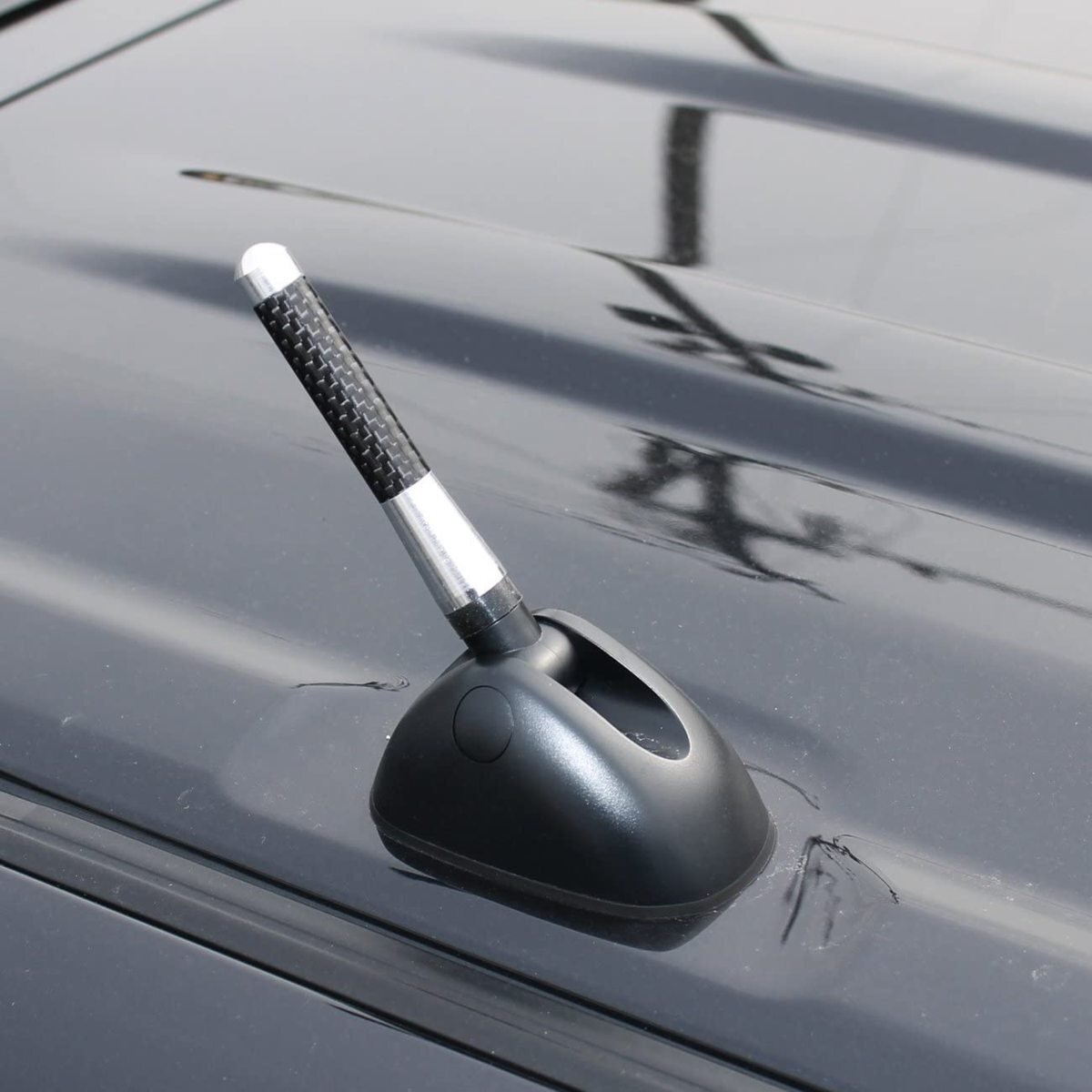ショートアンテナ 車 ラジオ カーナビ ステレオ 好感度 ユーロ ヘリカルショートアンテナ 8cm 銀 カーボン調拍卖