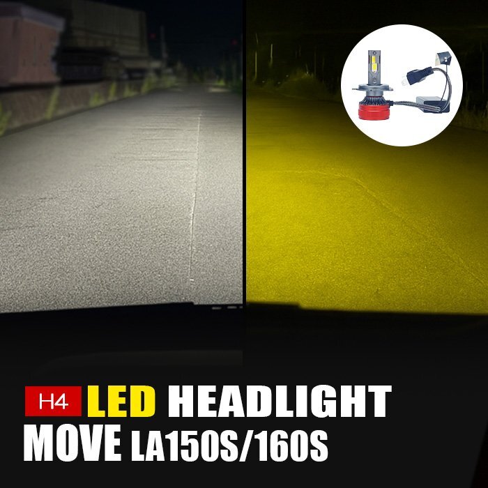 ムーヴ LA150S LA160S LED ヘッドライト H4 ロービーム 3000K 8000K カメレオン 色温度調整 アプリ 連動 高輝度 イエロー ホワイト LEDヘッ拍卖