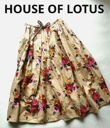 【送料無料】美品!HOUSE OF LOTUS ハウスオブロータス 花 フラワー コットン ロングスカート М拍卖