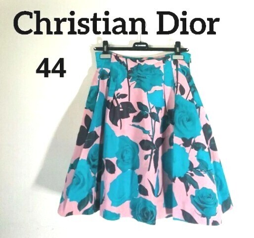 【送料無料】希少 レア ゆったり Christian Dior クリスチャンディオール シルク100% 絹 バラ ローズ 薔薇 フレアスカート 44 XL LL拍卖
