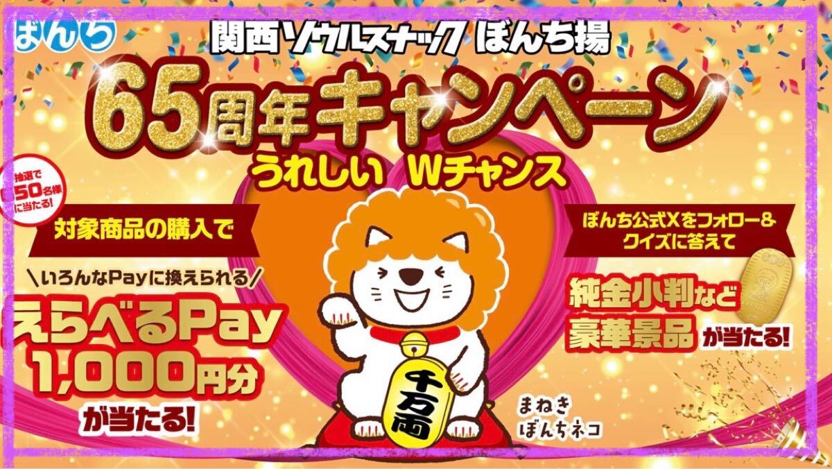 懸賞応募■ぼんち■関西ソウルスナック ぼんち揚 65周年キャンペーン【レシート 1口分】えらべるPayが当たる!!■WEB応募 拍卖