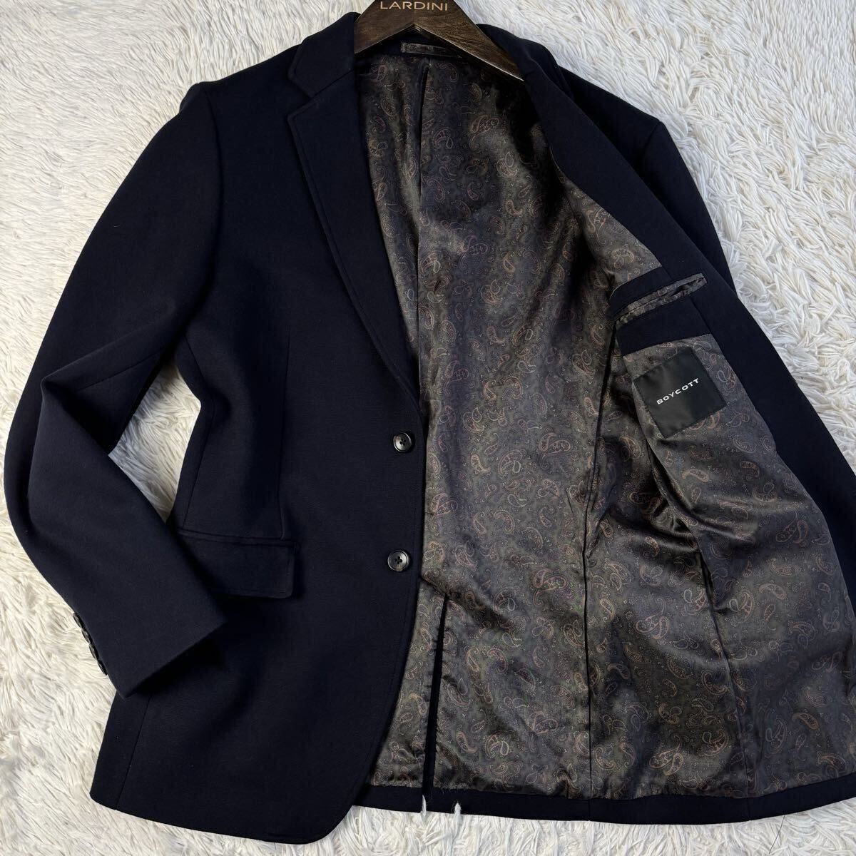 (美品/Lサイズ) BOYCOTT テーラードジャケット ペイズリー柄 ネイビー ボイコット ブレザー メンズ サイズ3拍卖