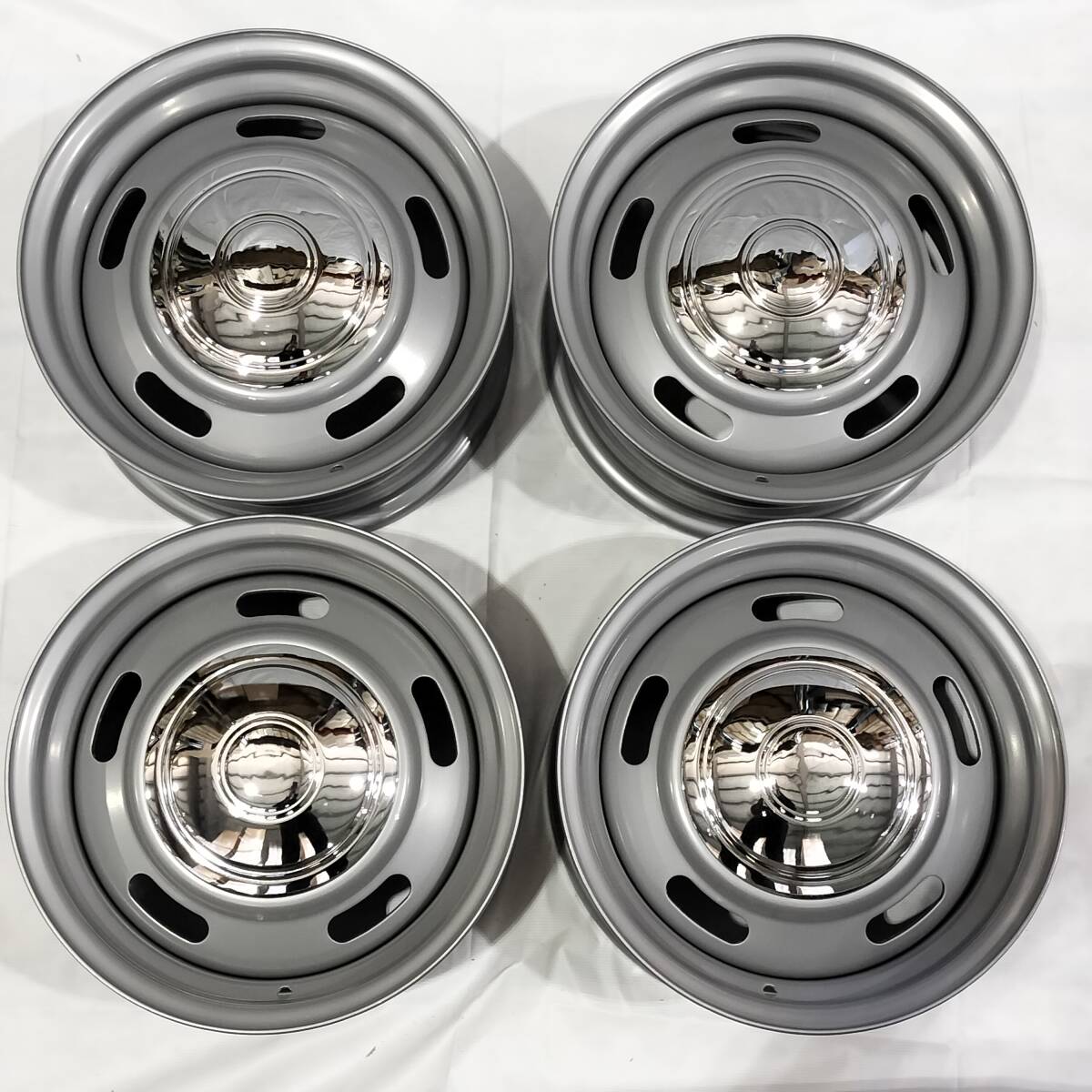 ラリーホイール スチールグレー 15-7.0J 5H114.3/120.65 +19 4本セット シボレー カマロ コルベット アメ車 ハイラックス チェロキー 2438拍卖