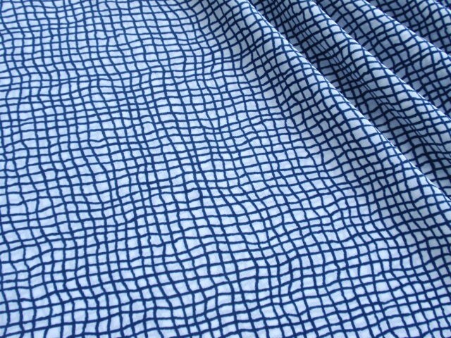 即決♪3m よろけ格子柄 ネイビー 天竺トリコット チェック 低伸縮♪拍卖