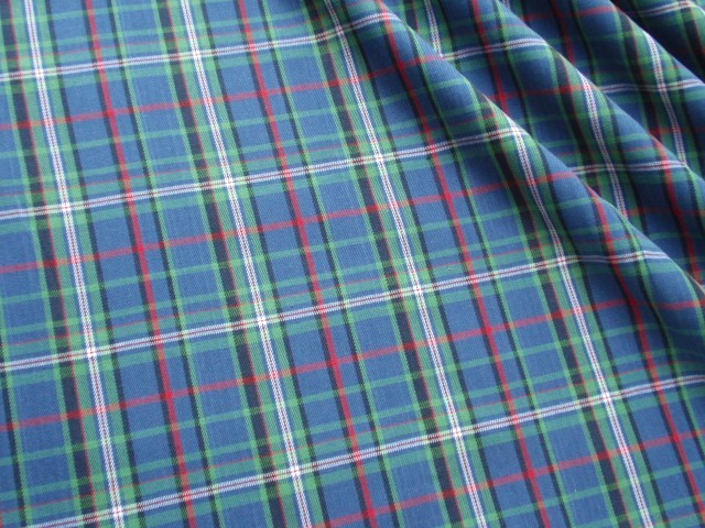 即決♪2m ブルー系チェック インド綿 秋物 綿100%♪拍卖