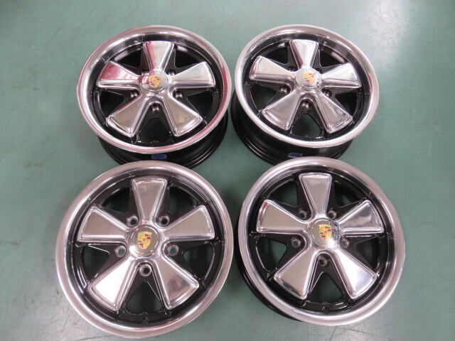 新品 アウトレット品 ポルシェアロイ 15X5.5 5H 130 エンブレム ポリッシュ&ブラック FUCHS フックス ビートル TYPE1 BUS TYPE2 メキビー 拍卖