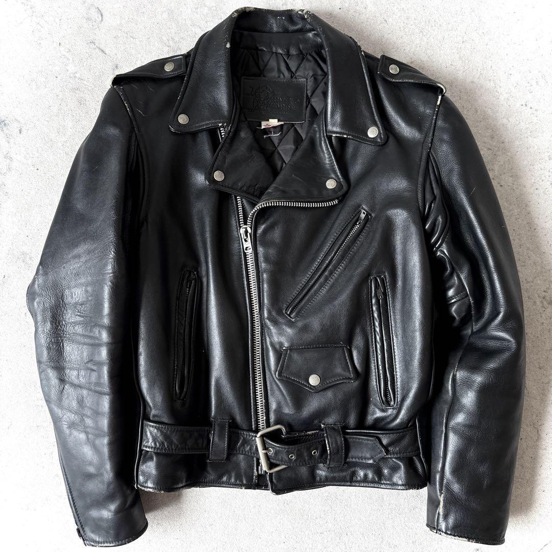 80s BRANDED GARMENTS USA製 40→XLサイズ レザー ダブルライダース 黒ブラック 牛革 ヴィンテージ TALON ZIP拍卖