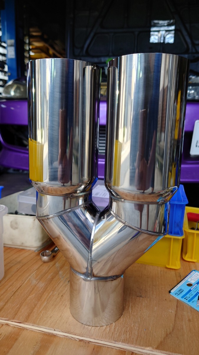 2本出し デュアル マフラー リアピース 出口76φ  入口 63φ 汎用 ステンレス拍卖