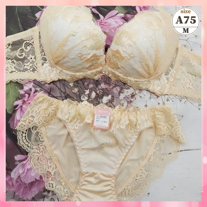 Za7503◆新品 ブラショーツセット 【A75/M】下着 ランジェリー 脇高 美谷間 美胸 バタフライレース クリーム拍卖