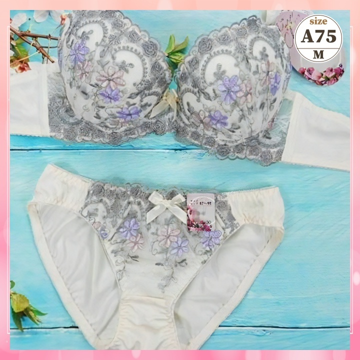 Za7538◆新品 ブラショーツセット 【A75/M】下着 ランジェリー 丸胸 リリーローズ&カラフルフラワー 灰拍卖