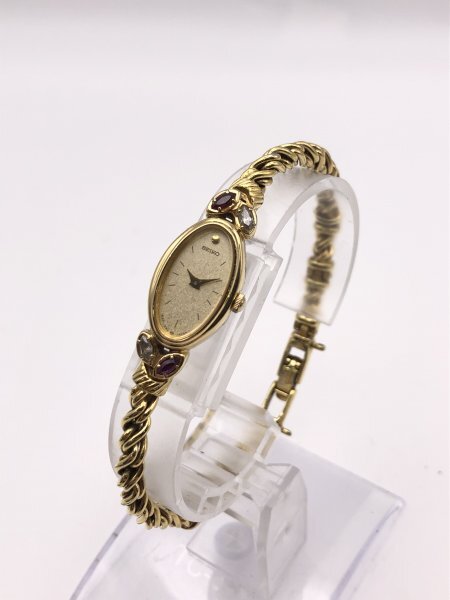 【4-20-05】稼働品 SEIKO セイコー クォーツ QZ 2針 石付 ブレスレットウォッチ レディース 腕時計 1E20-5760拍卖