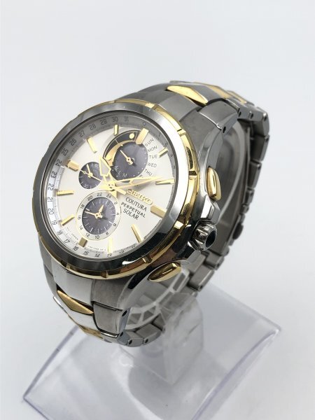 【2-23-09】SEIKO セイコー COUTURA コーチュラ SOLAR ソーラー ラウンド クロノグラフ V198-0AB0拍卖