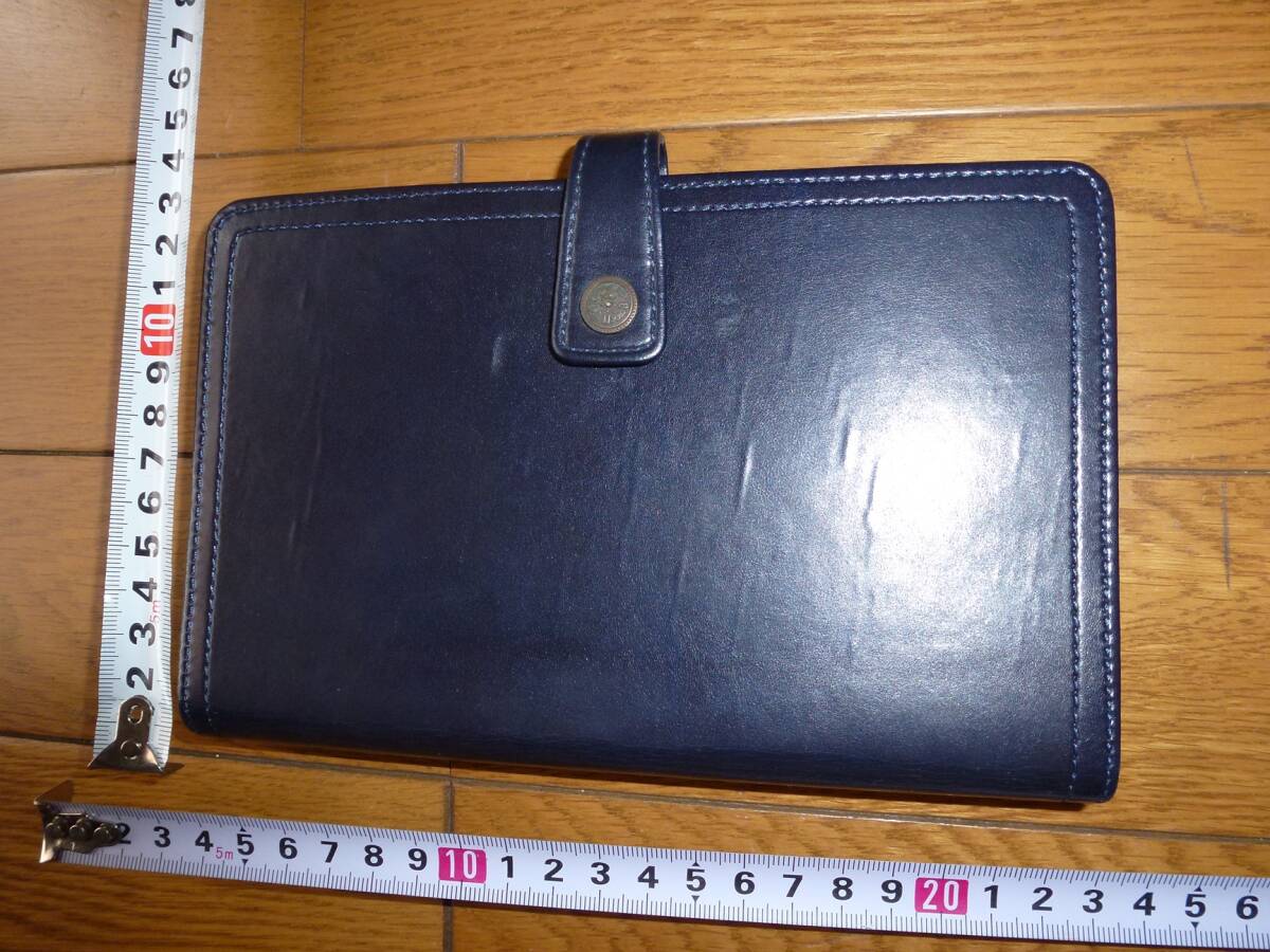 新古品 システム手帳 紺色  ベニス インクス 約B6(聖書サイズ) 6穴ボタン拍卖