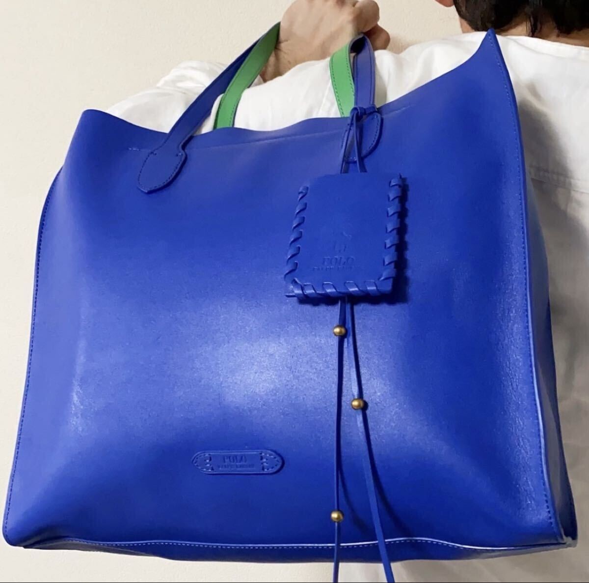 美品●大容量●ポロラルフローレン POLO Ralph Lauren メンズ A4収納 ビジネス トートバッグ 肩掛け ブルー 青 グリーン 緑 入手困難◎拍卖