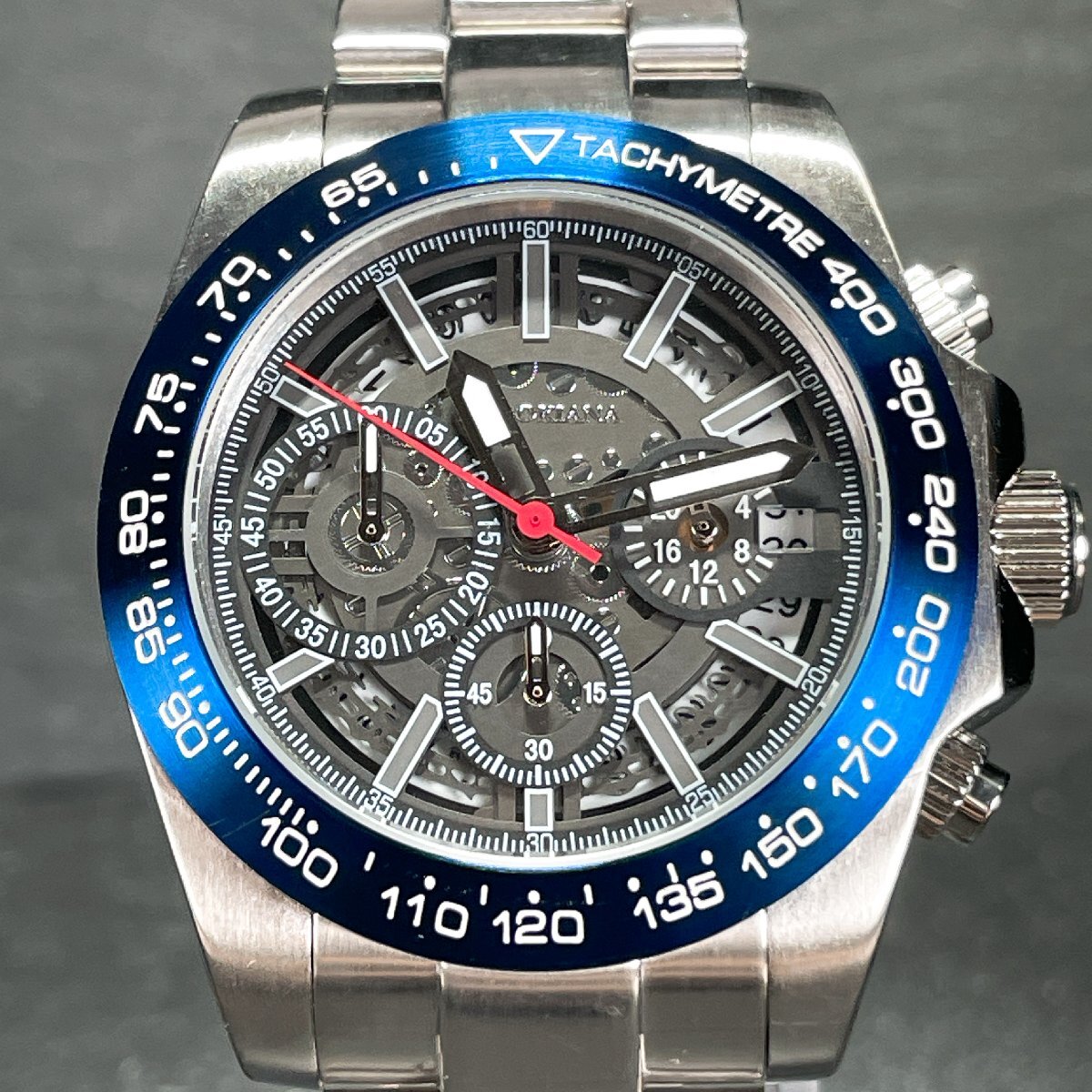 【NEW】新品正規品ブルッキアーナBROOKIANAクォーツギミックローター搭載10気圧防水ダイバー男性メンズ腕時計 ブルー拍卖