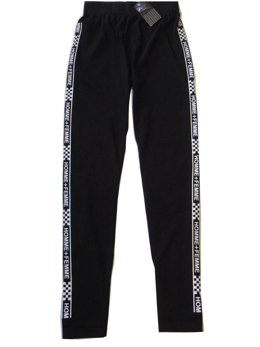 レディースファッション ボトムス サイド英字プリント ストレッチ レギンス サービス品 ブラック(2番)★拍卖