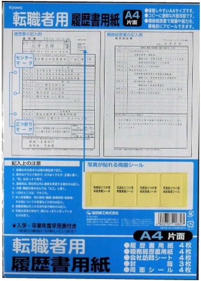 職務経歴書で経験・能力をアピールできる!★【日本製】 A4片面 履歴書用紙セット★(転職者用)拍卖