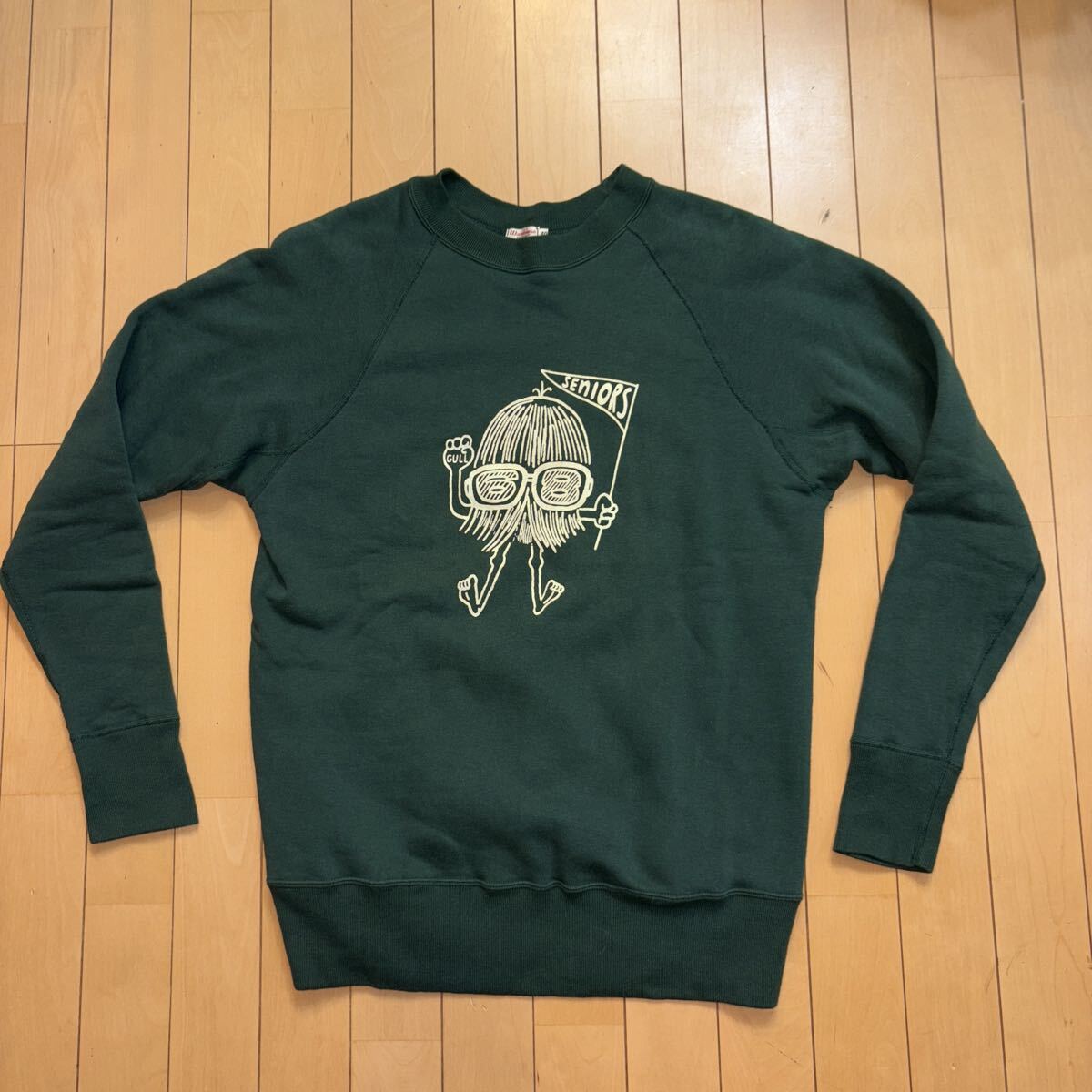 美品 WAREHOUSE ウエアハウス ラグランスリーブフロッキープリントスウェットSENIORS Lot 409拍卖