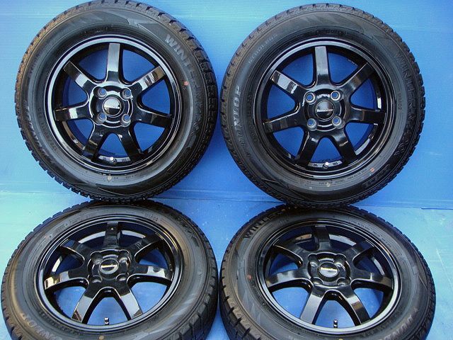 ヤリス・ヴィッツ/ノート・フィット他ブラックアルミ&深溝ダンロップ・ウィンターMAX WM02 19年製175/65R14中古4本SET5.5J+43 4穴 PCD100拍卖