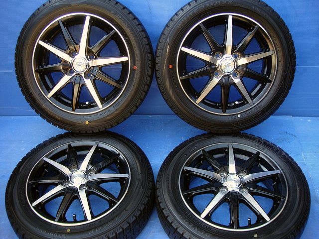 軽用 ブラック&ポリッシュアルミ&155/65R14 ダンロップ・ウィンターMAX WM02超バリ20年製 中古4本SET 4.5J+43 N-BOX・N-ワゴン/スペーシア拍卖
