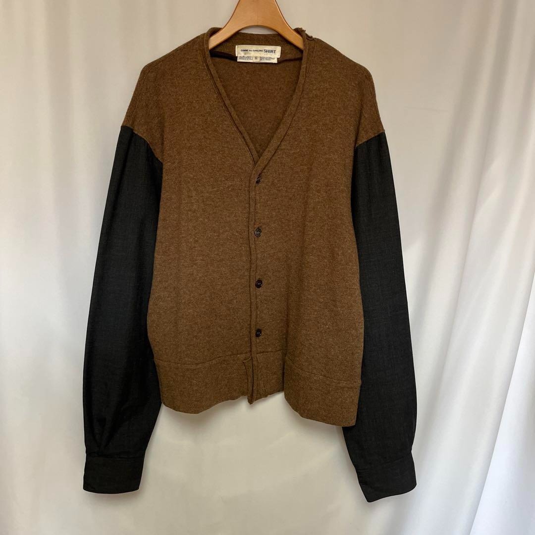 コムデギャルソンシャツ ドッキング シャツ切替 ニットカーディガン Mフランス製拍卖