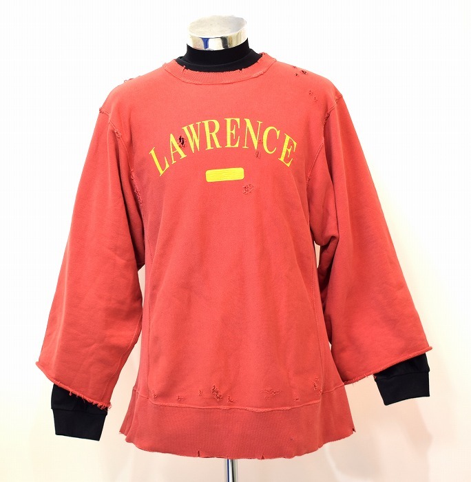 glamb(グラム)Richard Big Sweat リチャードビッグスウェット GB0318/CS04 RED 1 9分袖カットソー ヴィンテージ 加工 Crush トレーナー 拍卖