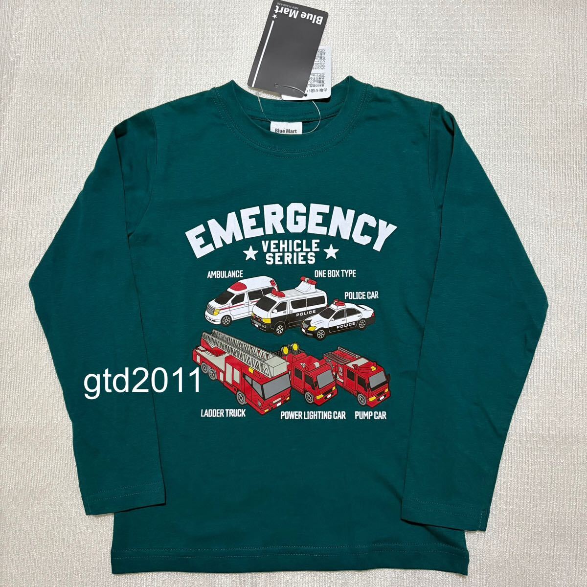 緊急車両◇ロンT◇長袖◇Tシャツ◇120◇緑系◇はたらく車 / 消防車 救急車 パトロールカー パトカー / トミカ拍卖