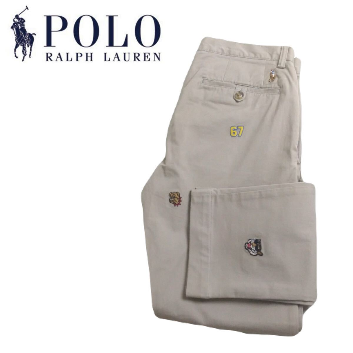 新品同様 名作 ポロチノ Polo Ralph Lauren タイガー 総柄 刺繍 ストレッチ チノパン ミリタリー パンツ メンズW30 ラルフローレン 2510244拍卖