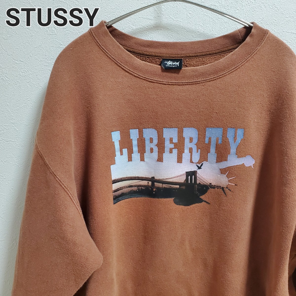 OLD STUSSY LIBERTYステューシー プリント スウェット ブラウン 90s トレーナー拍卖