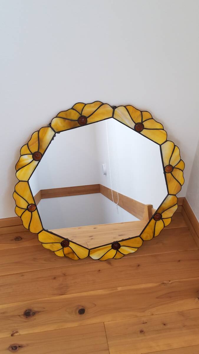 ハンドメイド ステンドグラス(花)鏡拍卖