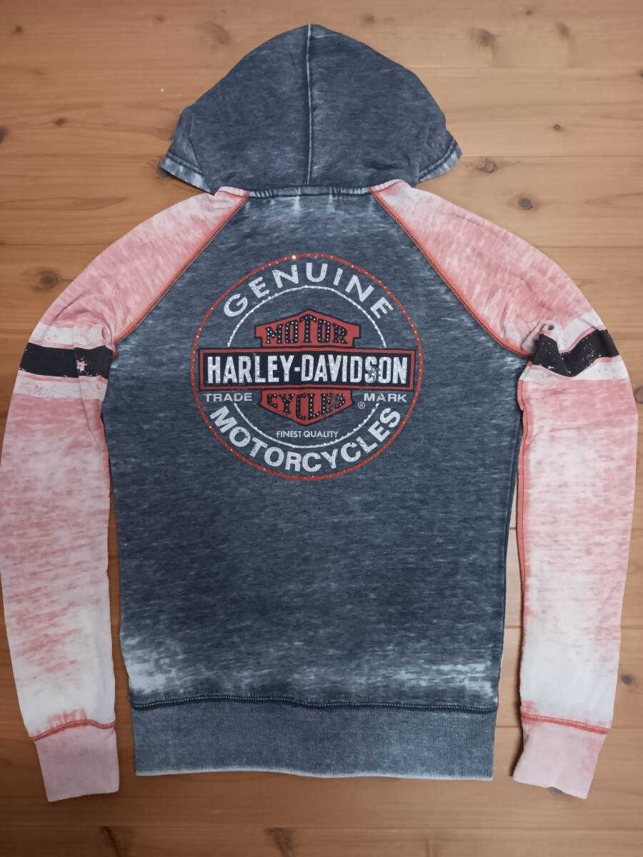 ハーレーダビッドソン レディース ジップアップパーカー Sサイズ(ウォッシュダメージ加工)拍卖